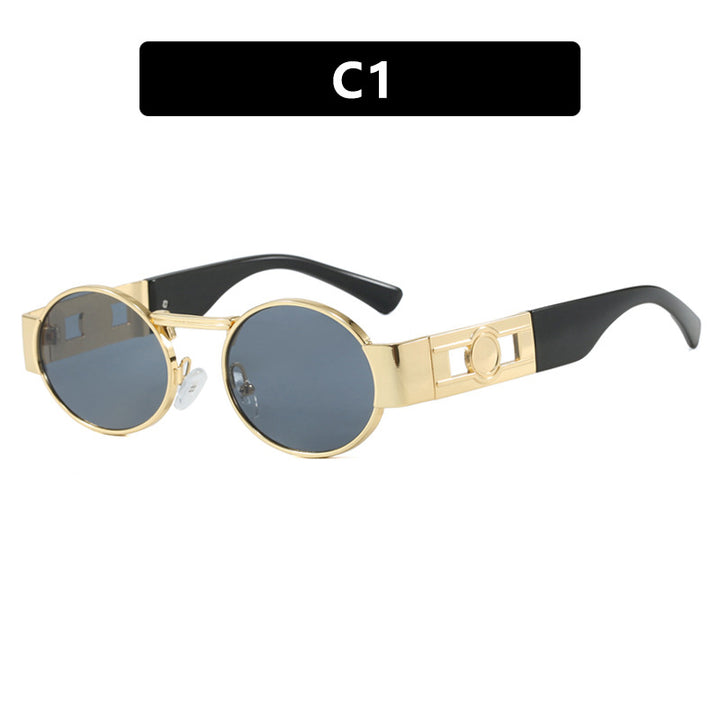 Dame rund solbrille med moderne metallramme og UV-beskyttelse Luvikno