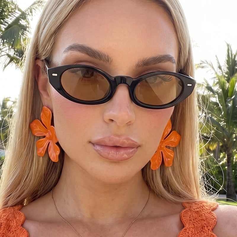 Dame Cat-Eye solbriller med moderne gjennomsiktig ramme Luvikno