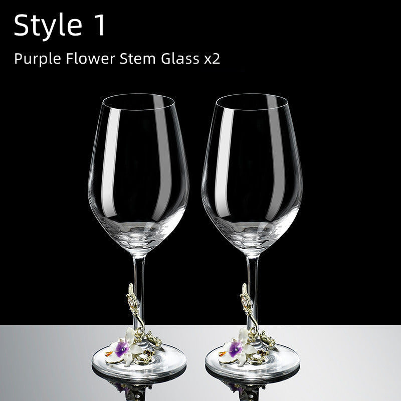 Metallic Blomst Krystall Vin Glass med Dekanter Koffert Sett | Luvikno