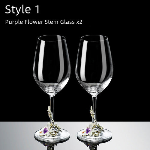 Metallic Blomst Krystall Vin Glass med Dekanter Koffert Sett | Luvikno