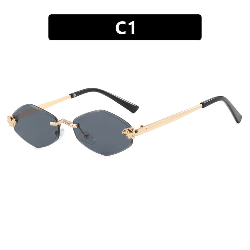 Dame geometrisk solbrille med dobbelt metallramme og beskyttende linser Luvikno