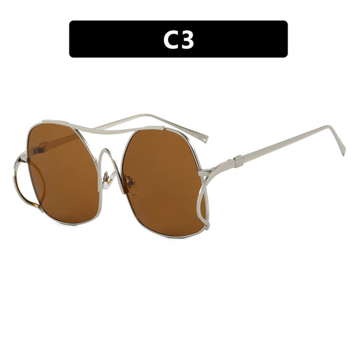 Dame geometrisk solbrille med smal metallramme og brune glass Luvikno