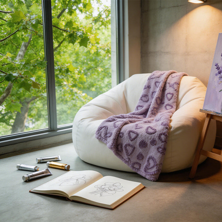 Damer Koselige Fleece-teppe med hjerte-design Luvikno