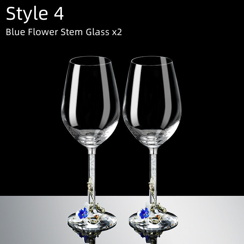 Metallic Blomst Krystall Vin Glass med Dekanter Koffert Sett | Luvikno