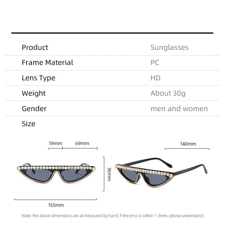 Dame Cat-Eye Solbriller med glitrende steindekor Luvikno