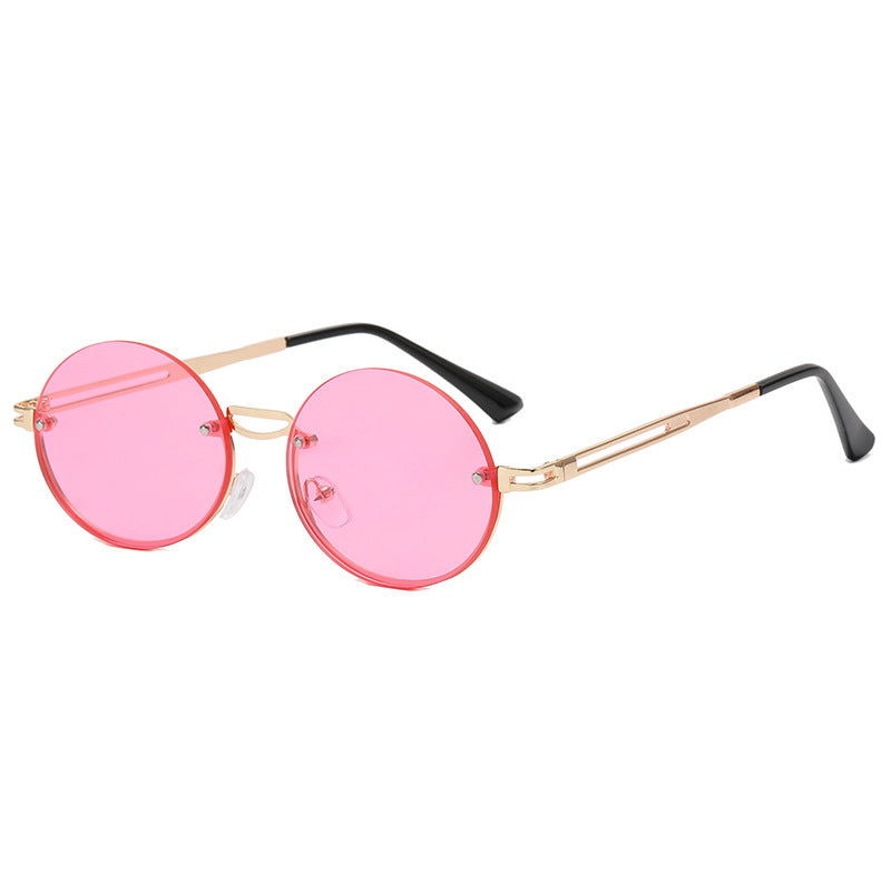 Dame rund solbrille med fin metallramme Luvikno