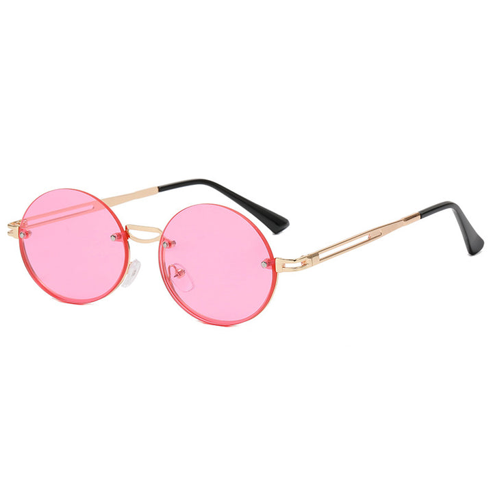 Dame rund solbrille med fin metallramme Luvikno
