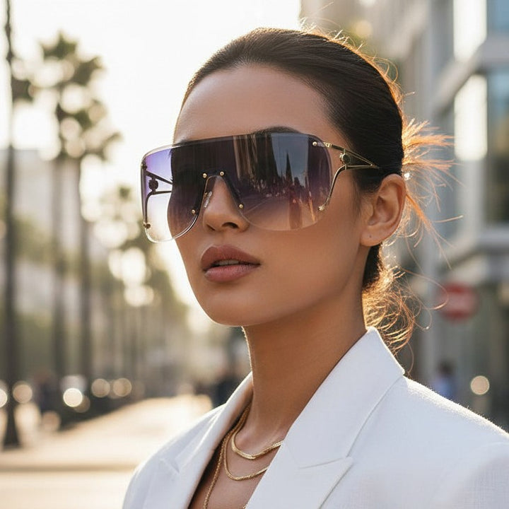 Dame visir-lignende solbrille med elegant metallramme Luvikno