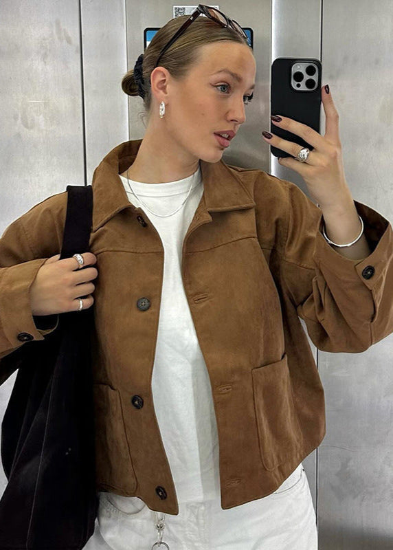 Luvik | Lyhyt Wildleder-nappi Takki