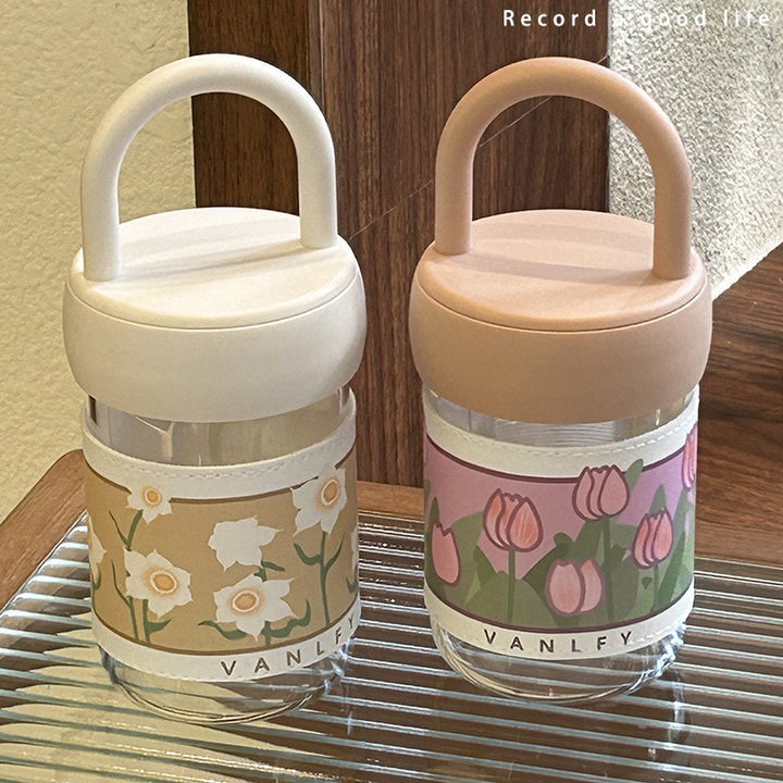 Dame isolerende drikkeflaske med ergonomisk håndtak og elegant blomsterdesign Luvikno