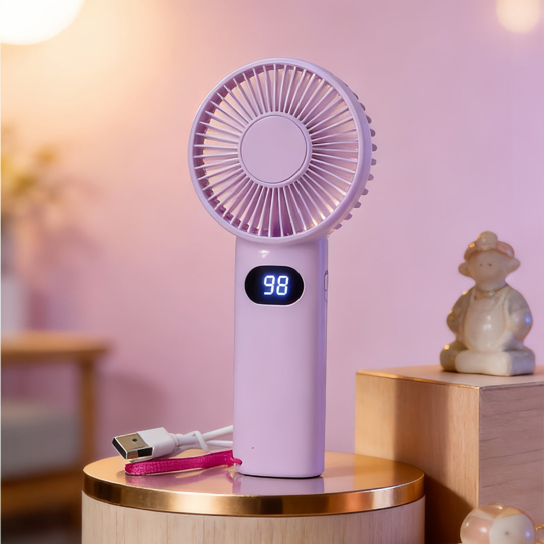 Damehåndvifte med digitalt temperaturdisplay Luvikno