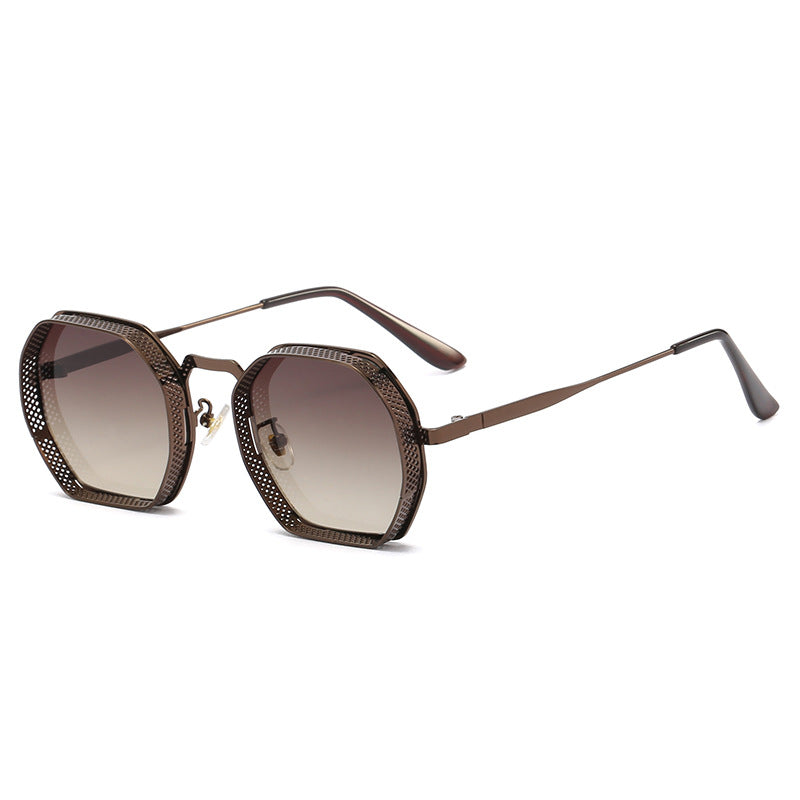 Dame solbrille med unik oktagonal metallramme Luvikno