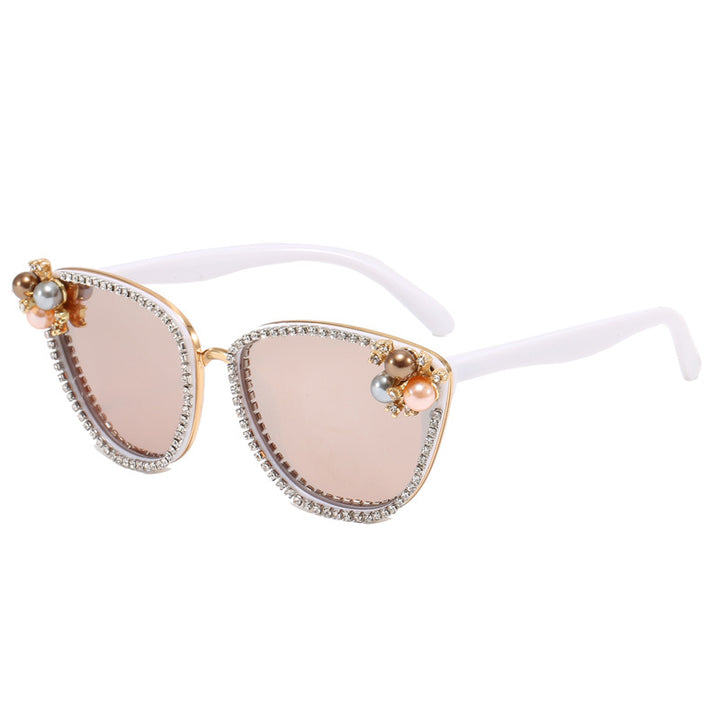 Dame glamorøs solbrille med perle- og krystaldekorasjon Luvikno