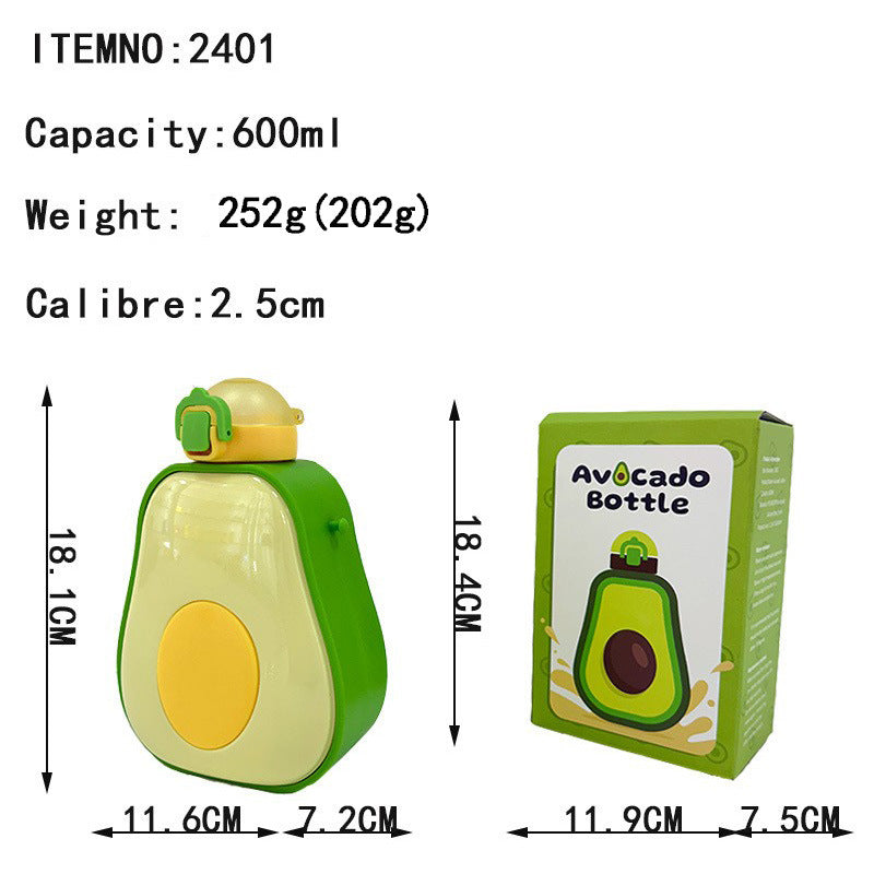 Damen Avocado Drikkeflaske med lekkasjesikker lukking og integrert bæresnor Luvikno