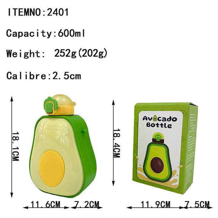 Damen Avocado Drikkeflaske med lekkasjesikker lukking og integrert bæresnor Luvikno