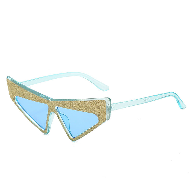 Dame futuristisk solbrille med glitrende ramme Luvikno