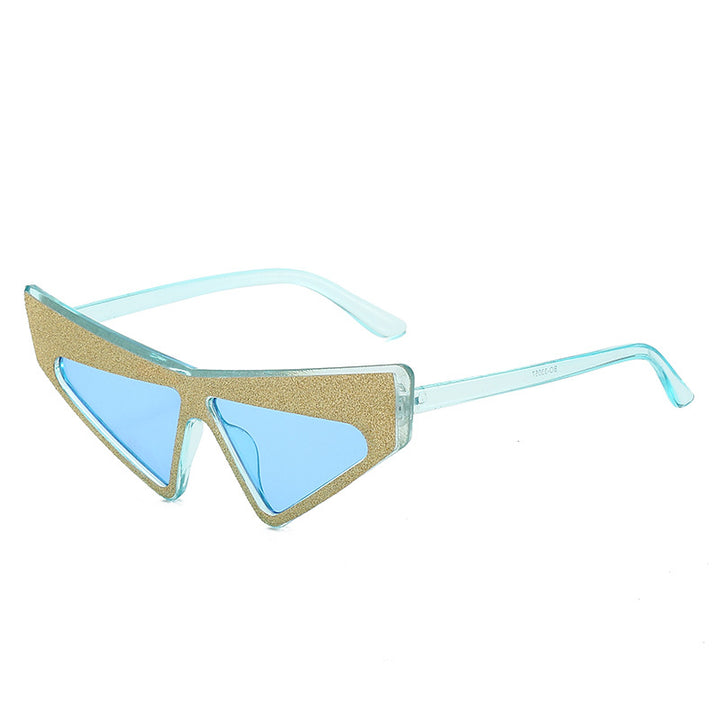 Dame futuristisk solbrille med glitrende ramme Luvikno