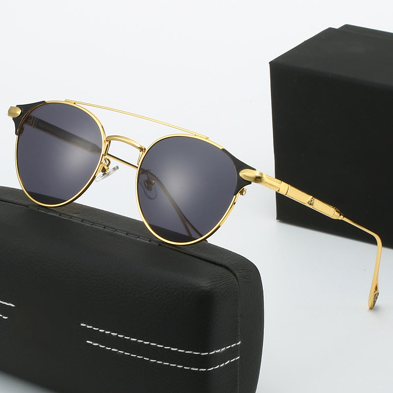 Dame rund Vintage-solbrille med høykvalitets metallramme og robust design Luvikno