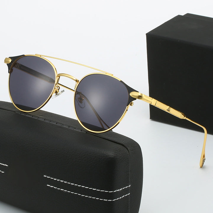 Dame rund Vintage-solbrille med høykvalitets metallramme og robust design Luvikno