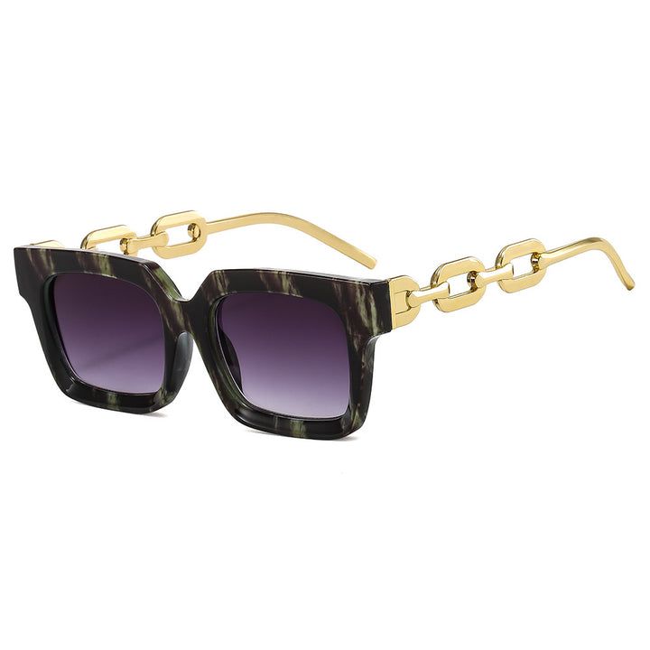 Dame moterik kvadratisk solbrille med luksuriøse kjededetaljer Luvikno