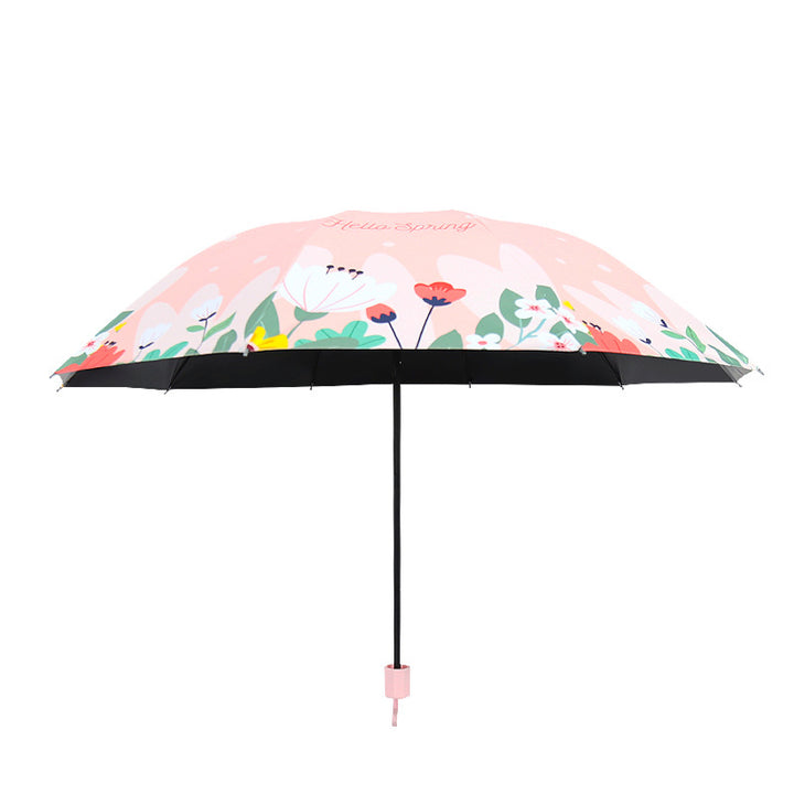 Kvinnes sammenleggbare paraply med blomsterdesign Luvikno