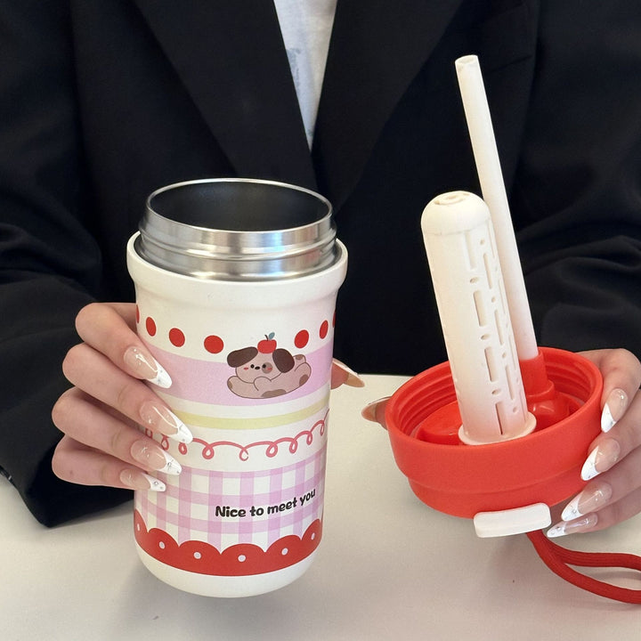 Damen Isoliertrinkbecher mit fröhlichem Kaninchenmotiv Luvikno