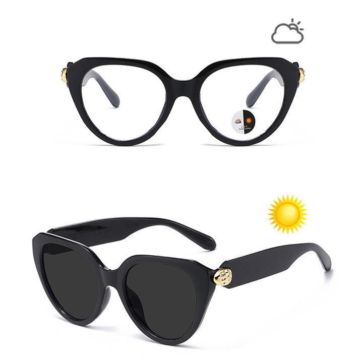 Dame Cat-Eye solbriller med gullige detaljer og beskyttende UV-filter Luvikno