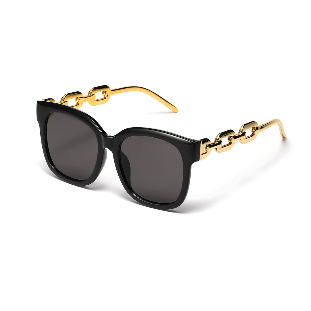 Dame moteriktig oversized solbrille med luksuriøs kjedeinnramming Luvikno