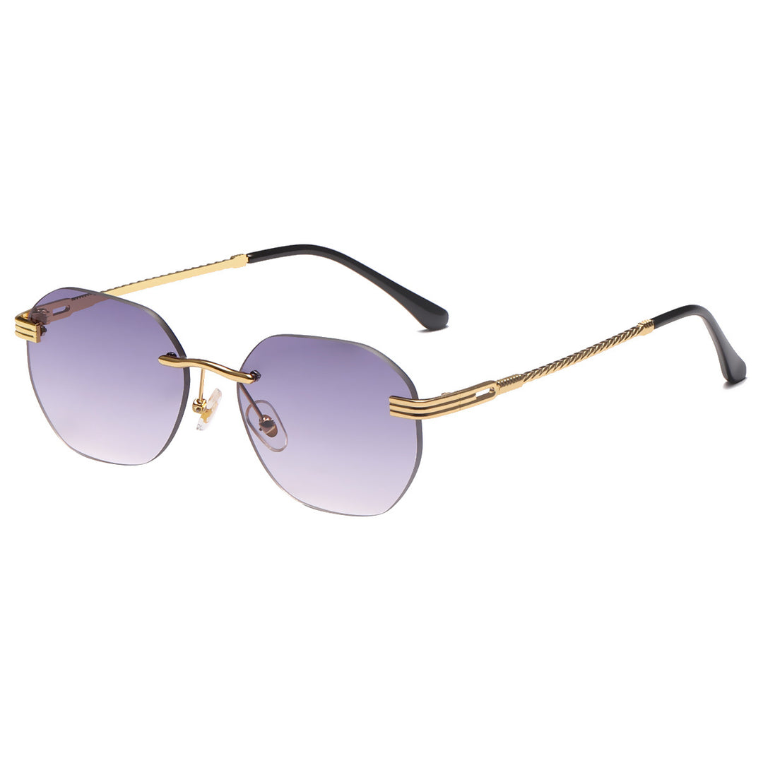 Dame moteriktig geometrisk solbrille med dekorativ metallegering Luvikno