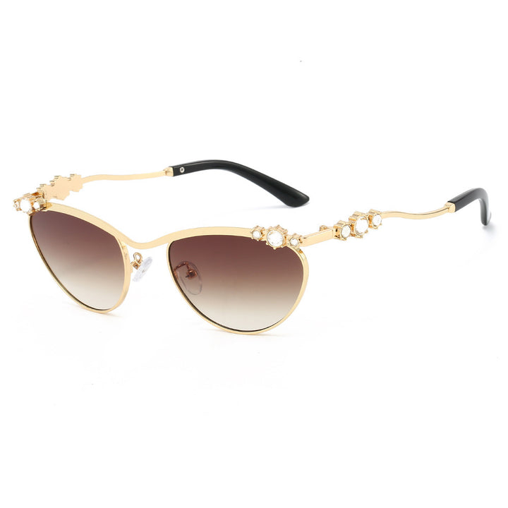 Dame Cat-Eye Solbriller med glitrende steindekor Luvikno