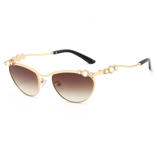 Dame Cat-Eye Solbriller med glitrende steindekor Luvikno