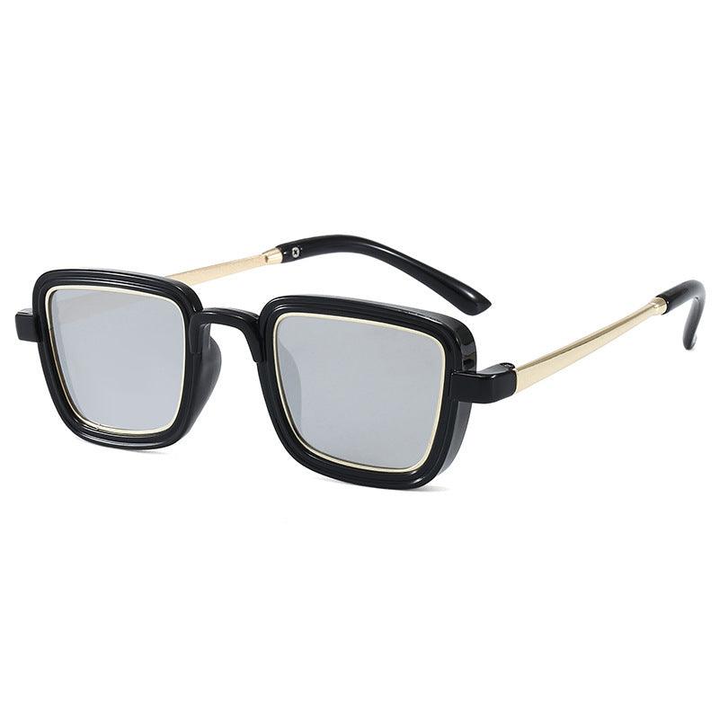 Dame firkantet solbrille med gjennomsiktig ramme og gyldne detaljer Luvikno