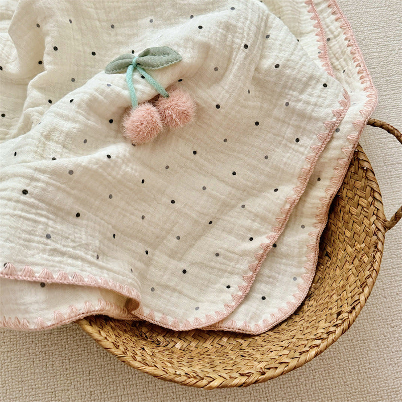 Unisex Cozy Muslin Blanket med lekent pom-pom-design Luvikno