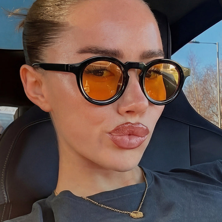 Damer fashionable runde solbriller med transparent ramme og UV-beskyttelse Luvikno