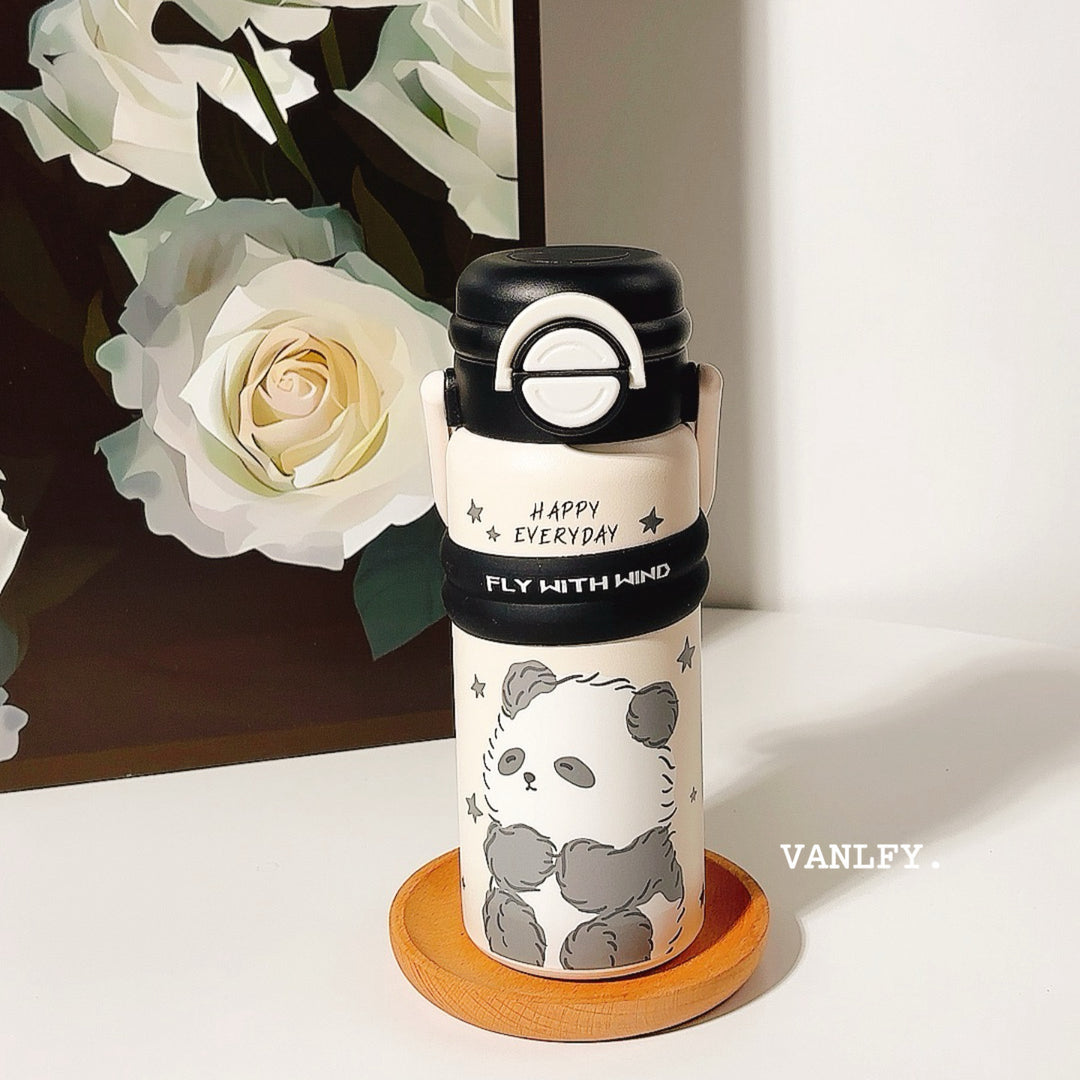 Damen Isolier-Trinkflasche mit praktischem Klappverschluss und niedlichem Tierdesign Luvikno