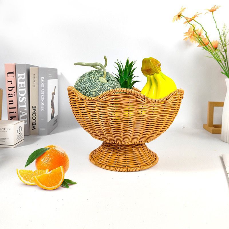 Unisex Rattan Fruktskål med elegante bølgelinjer Luvikno