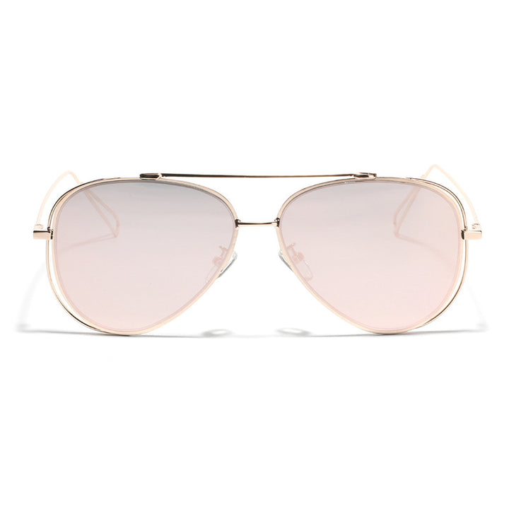 Dame Retro-flyger solbrille med sølvfarget metallramme og speilglass Luvikno