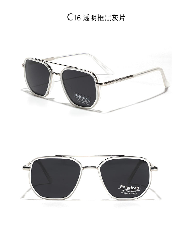 Dame kvadratisk solbrille med polarisert glass og elegant metallramme Luvikno