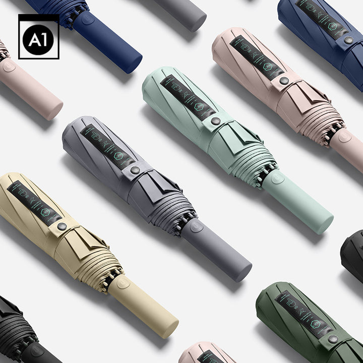 Damer Kompakt Automatisk Faltregnparaply med ergonomisk design og vindmotstand Luvikno