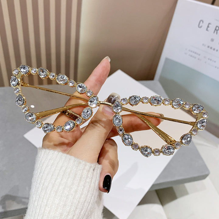Dame elegant Cat-Eye solbriller med glamorøs steindekorasjon Luvikno