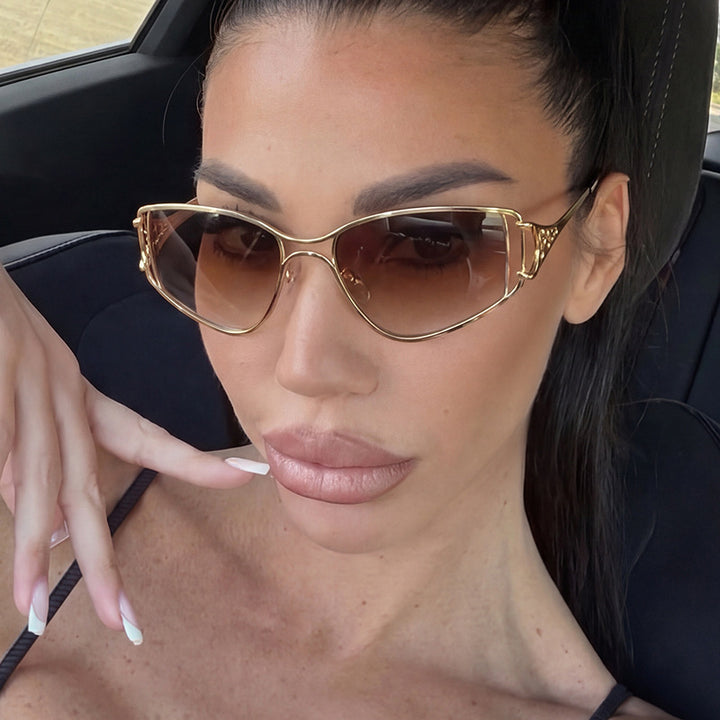 Dame eksklusive Cat-Eye solbriller med elegante dekorasjoner Luvikno