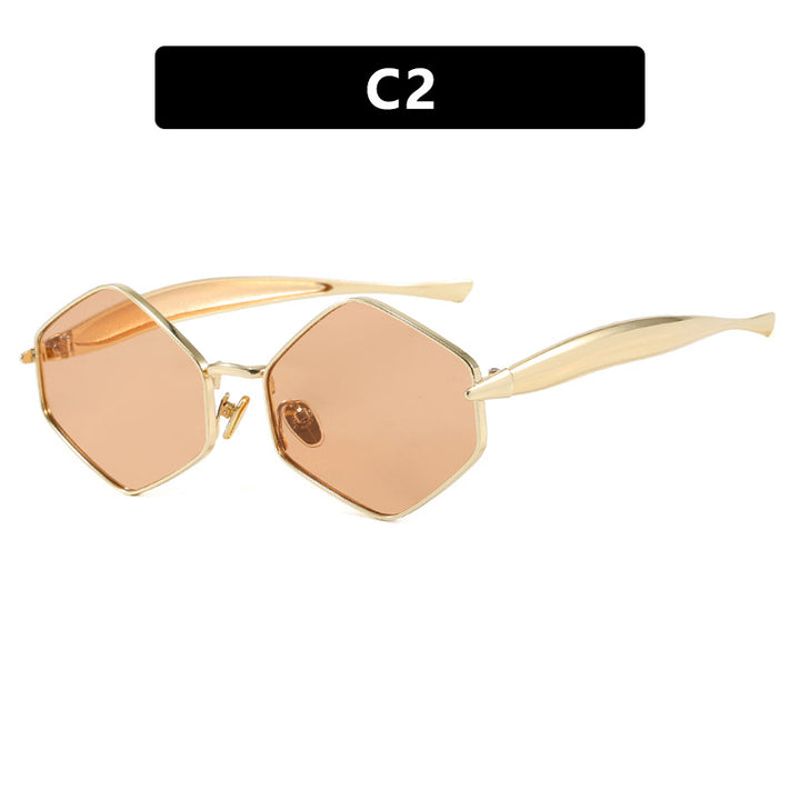 Dame hexagonal solbrille med elegant metallramme og UV-beskyttelse Luvikno