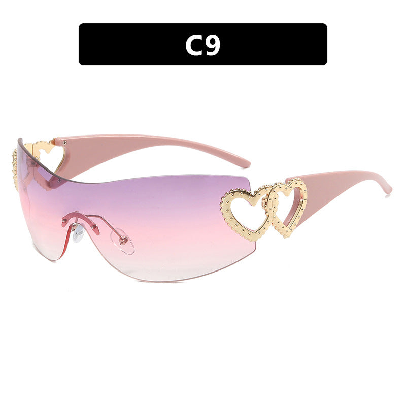 Dame Fashion-solbrille med hjerte-applikasjoner Luvikno