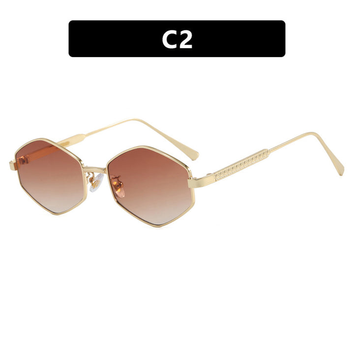 Dame hexagonal solbrille med elegante metallaksenter og UV-beskyttelse Luvikno