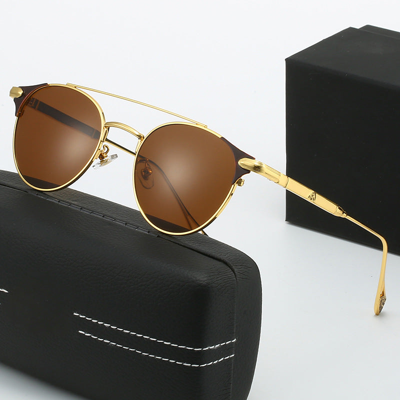 Dame rund Vintage-solbrille med høykvalitets metallramme og robust design Luvikno