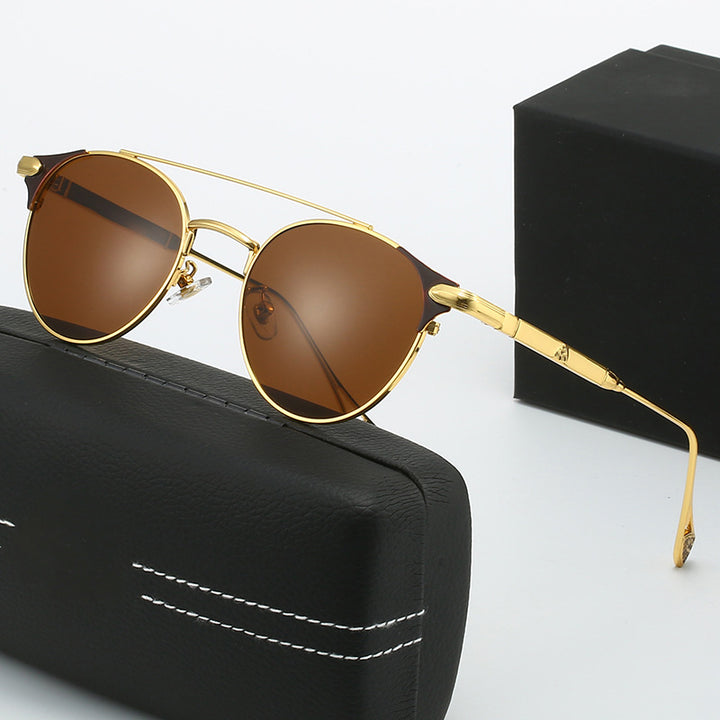 Dame rund Vintage-solbrille med høykvalitets metallramme og robust design Luvikno