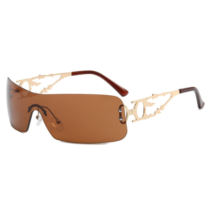 Dame futuristisk Shield-solbrille med unik ramme Luvikno