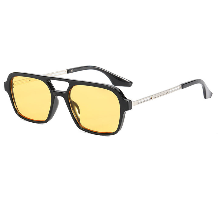 Dame designer solbriller med elegant transparent ramme og gule glass Luvikno