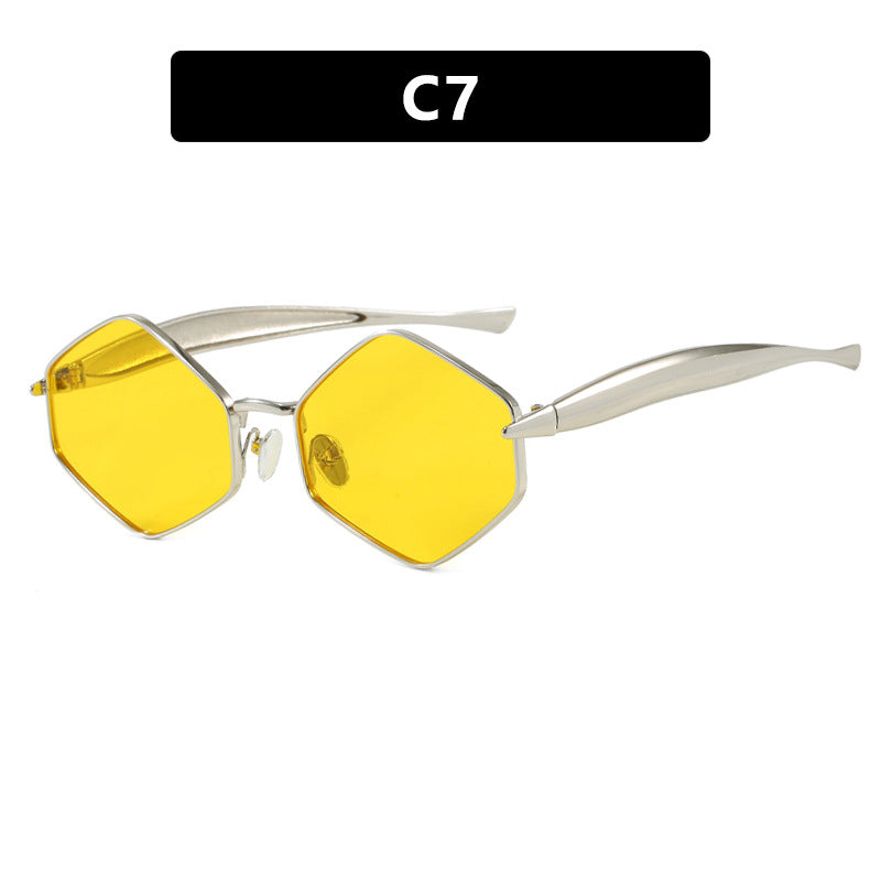 Dame hexagonal solbrille med elegant metallramme og UV-beskyttelse Luvikno