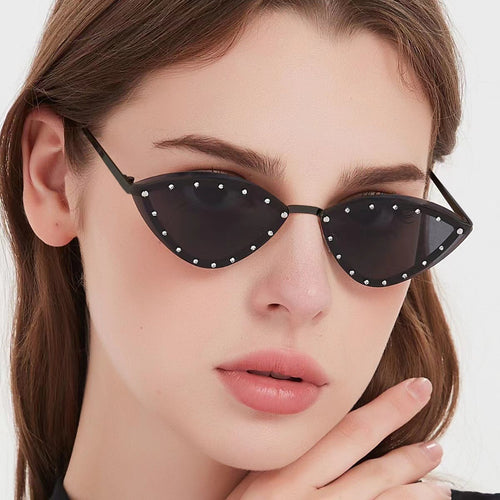 Dame Cat-Eye solbriller med glitrende krystallakenter Luvikno